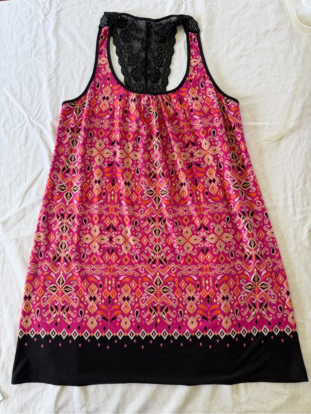 Secret Treasures Pink Paisley Sleepwear Top with Black Trim